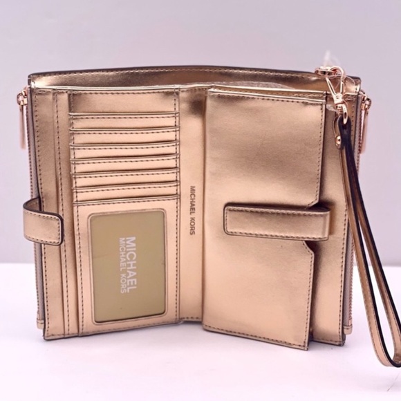 Michael Kors Jet Set Travel Double Zip Wristlet In Rose Gold - Picture 7 of 10